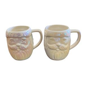 Anthropologie merry santa claus mugs pearl luster set of two 15 oz